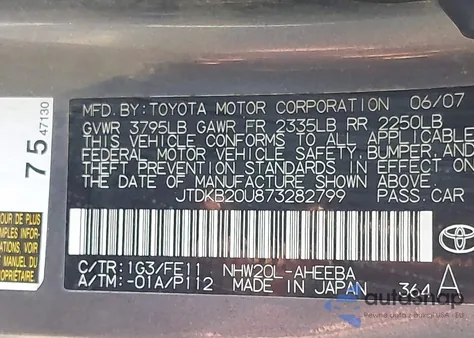 2007 Toyota Prius from USA, damaged, VIN JTDKB20U873282799